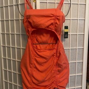 Wild Fable Orange Backless Ruched Dress